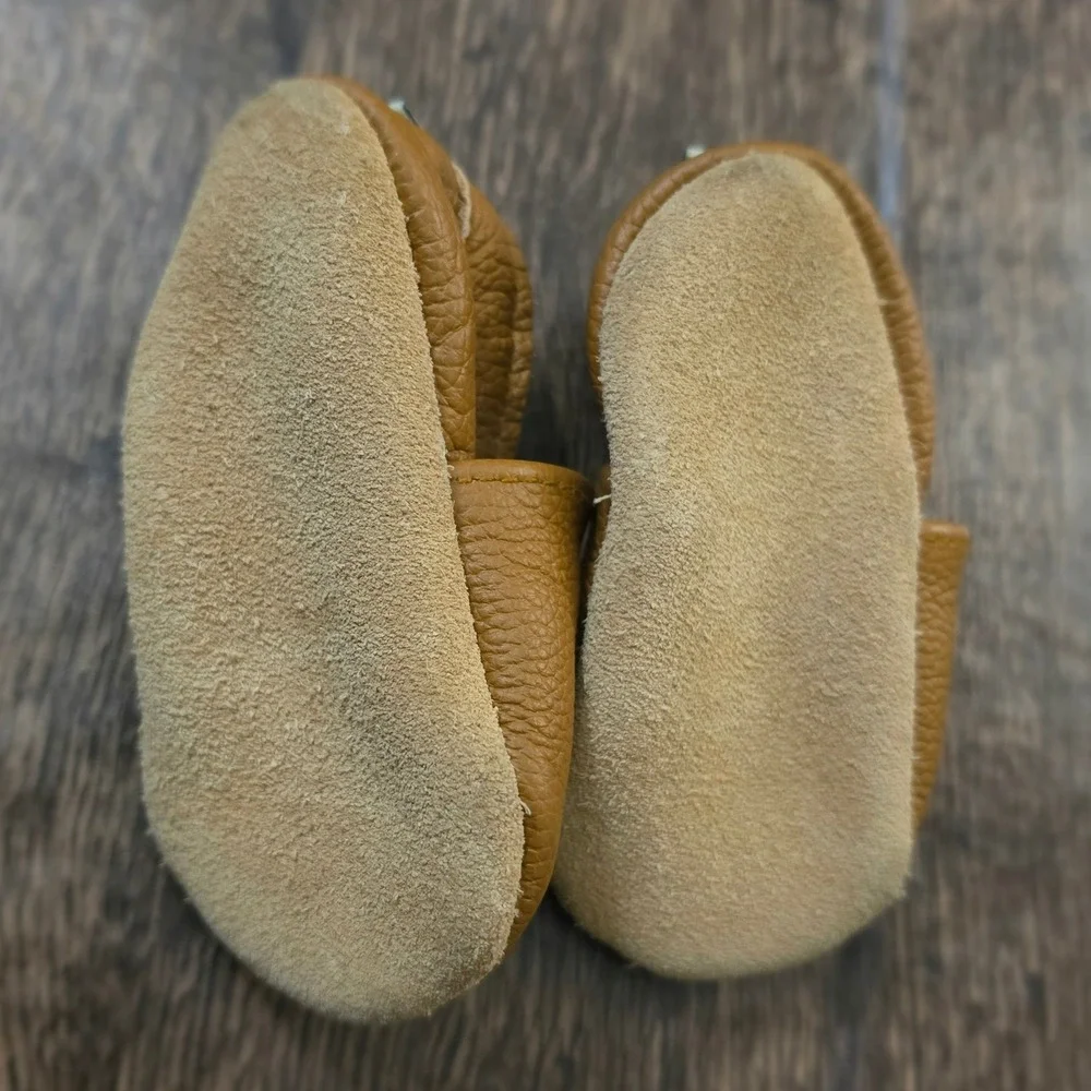 BABY Leather Moccasins Baby 0-6 Months Brown Soft Sole Pebbled Slip On